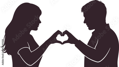 Romantic couple forming heart shape with hands silhouette, relationship and affection concept