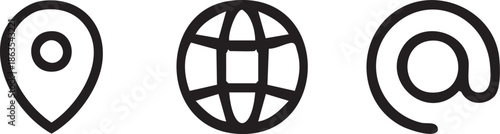Map Pin Icon, Website Icon, At Symbol icon