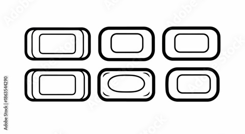Outline vector icons set of rectangular soap bars for personal hygiene, cleaning, and washing hands, isolated on white background.