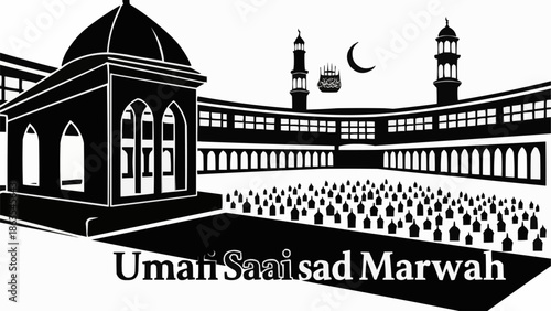 Islamic Mosque Architecture with Prayer Gathering.