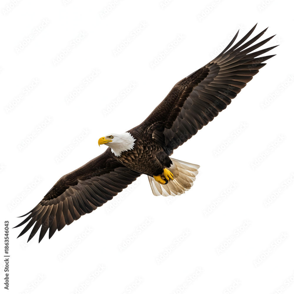 Fototapeta premium Majestic Bald Eagle in Flight Soaring Icon: The American Bald Eagle