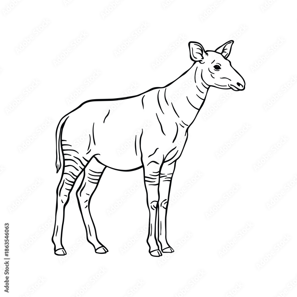Fototapeta premium Hand Drawn Okapi Line Art Illustration, Black and White Animal Sketch Vector