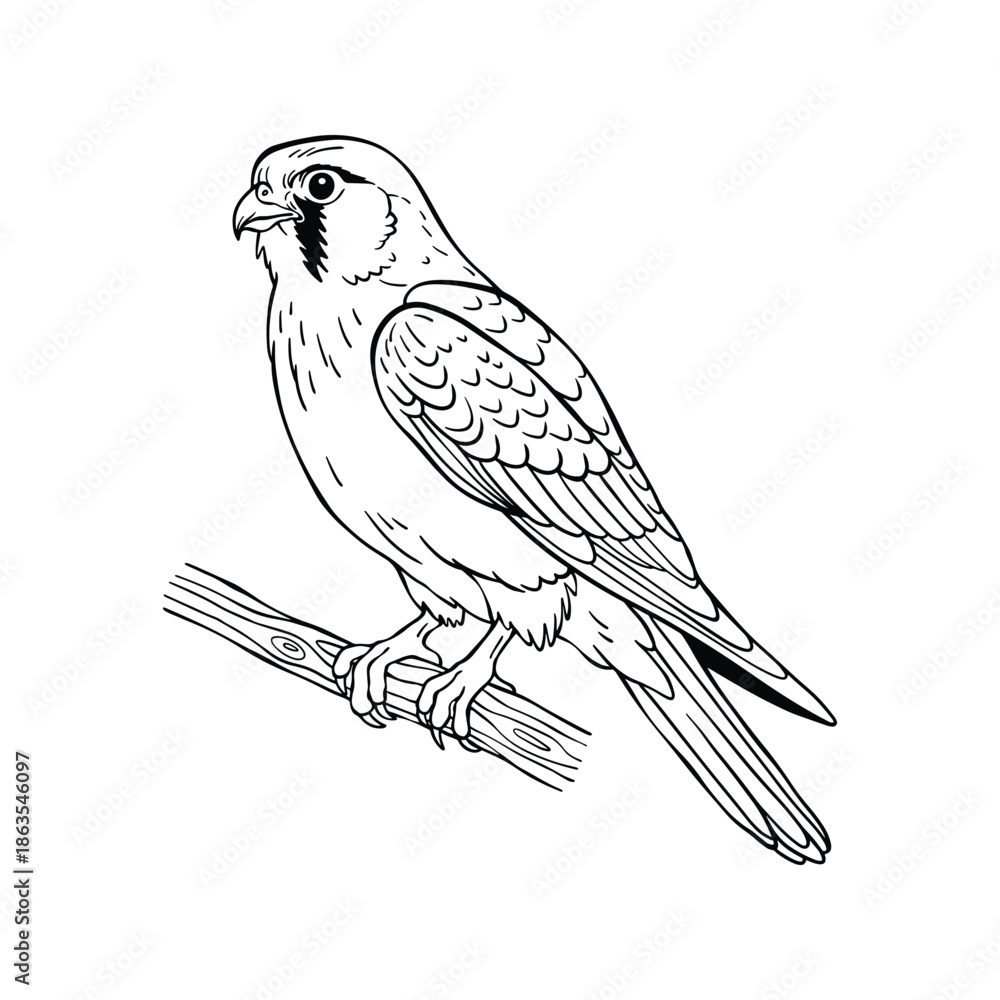 Fototapeta premium Hand Drawn Falcon Line Art Illustration, Black and White Animal Sketch Vector