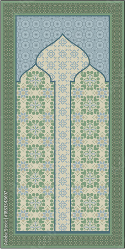 Geometric arch background with All Color mosaic pattern, traditional arabesque ornament design for mosque interior, prayer theme, and elegant cultural decoration