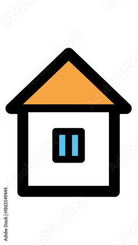 Minimalist house icon with an orange roof and blue window, ideal for modern web design, app interfaces, and home-related graphics.