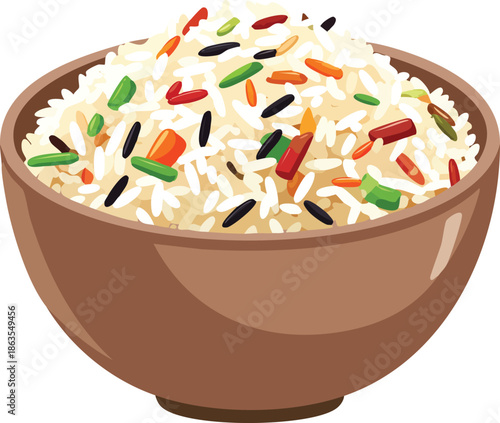 Gourmet Rice Delight: A vibrant bowl overflows with a colorful assortment of cooked rice. showcasing the simple pleasure of culinary artistry.
