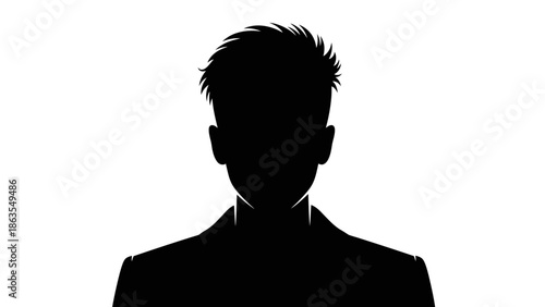Silhouette of a person with spiky hair wearing a suit jacket against a white background.