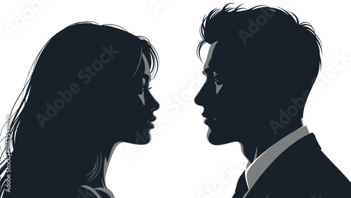 Silhouette of a man and a woman facing each other, conveying a sense of connection or confrontation.