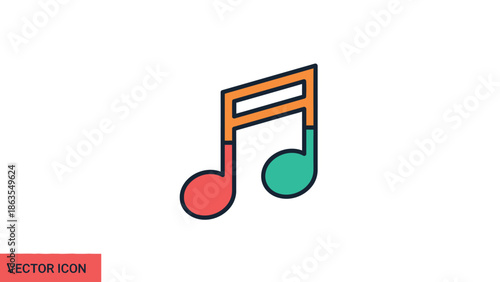 Colorful musical note icon with outline. Modern vector illustration of a music symbol, sound, melody, audio, and song concept.
