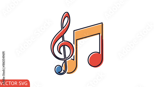 Vibrant G-clef and musical note icon symbolizing melody, harmony, sound, and the universal language of music art