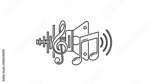 Musical Notes & Sound Waves Icon - Line Art Audio Spectrum Graphic for Music Production & Digital Sound