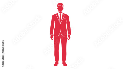 A full-body illustration of a man in a red suit, standing against a white background.
