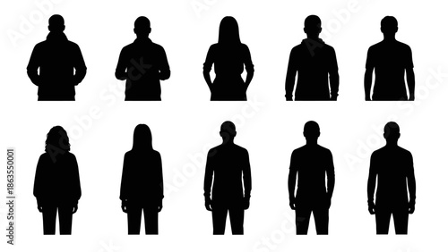 A collection of diverse human silhouettes representing various body types and clothing styles.