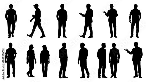 A collection of diverse human silhouettes in various poses and activities, showcasing different individuals and interactions.