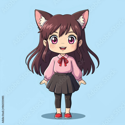 Adorable Anime Girl Character With Cat Ears And Sweet Smile