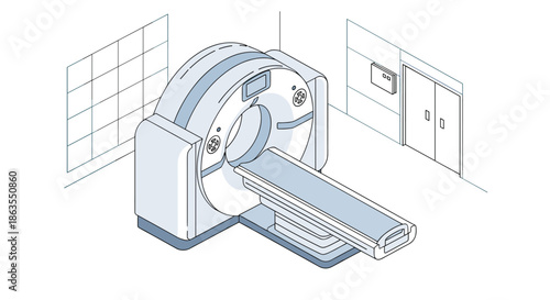 Modern MRI scanner in a sterile medical facility featuring a sliding bed for patients in a clinical environment.
