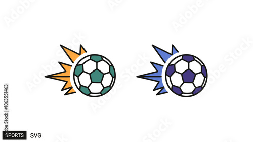 Dynamic Soccer Ball Burst Icon Set. Football Game Graphic with Impact Effect. Sports Competition Vector Illustration.