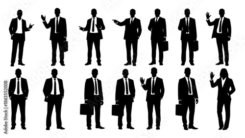 Collection of Silhouettes of Businessmen in Various Poses and Attire.