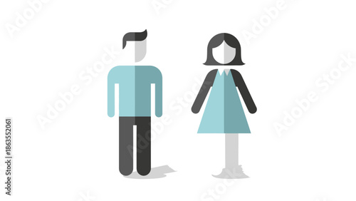 A minimalist illustration of a man and a woman standing side-by-side against a white background.
