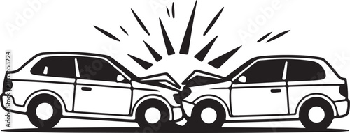 Two Cars Colliding in Road Accident Line Art, Coloring Book Page Line Art Drawing, Vector and Illustration