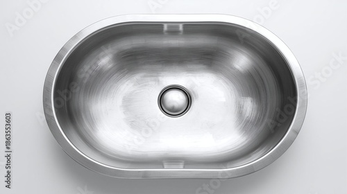 Oval Stainless Steel Sink Top View ? Modern Kitchen Basin with Center Drain