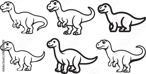 Set of Dinosaur Line Art, Coloring Book Page Line Art Drawing, Vector and Illustration