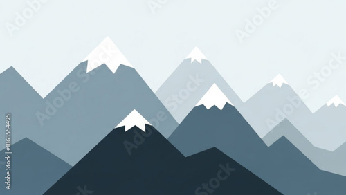Snowy mountain range landscape with peaks and hills in shades of blue and gray