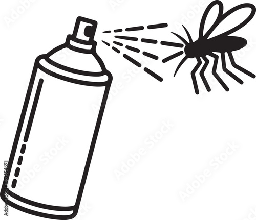 Mosquito Spray Line Art, Coloring Book Page Line Art Drawing, Vector and Illustration