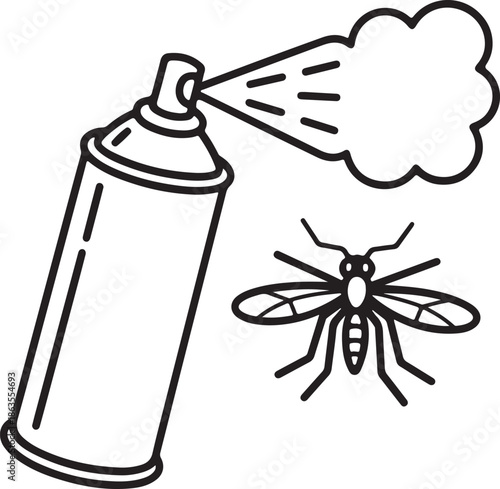 Mosquito Spray Line Art, Coloring Book Page Line Art Drawing, Vector and Illustration