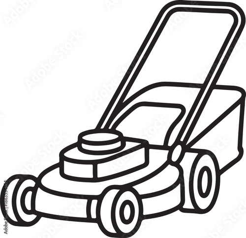 Lawn Mower Line Art, Coloring Book Page Line Art Drawing, Vector and Illustration