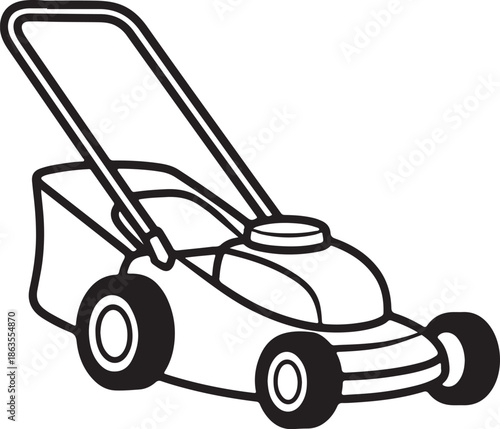 Lawn Mower Line Art, Coloring Book Page Line Art Drawing, Vector and Illustration