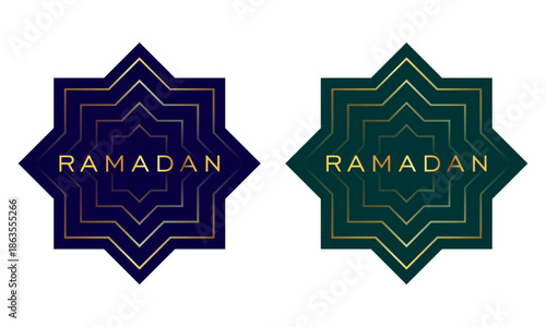 Beautiful Ramadan poster design with star patterns in gold and dark blue and green colors