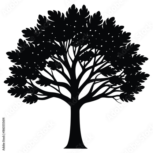 Vector silhouette of tree on white background.