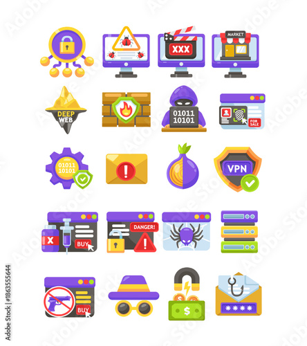 Cyber Security & Dark Web Threat Vector Icon Set