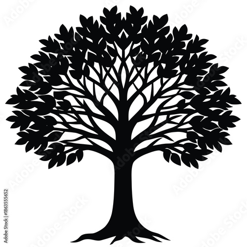 Vector silhouette of tree on white background.
