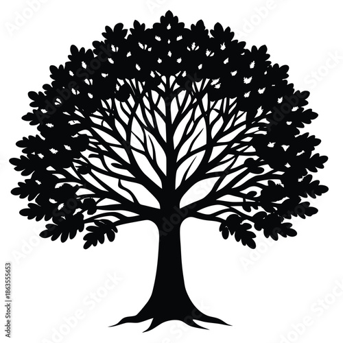 Vector silhouette of tree on white background.