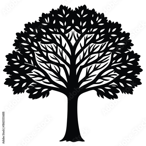 Vector silhouette of tree on white background.