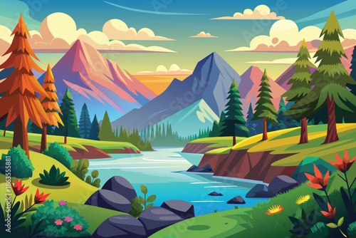 camping in the mountains vector illustration
