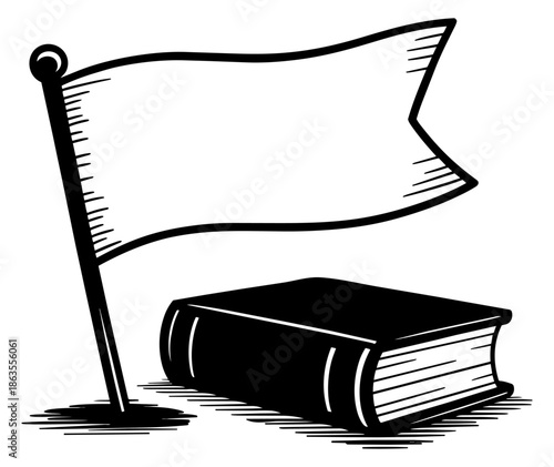 Flag and book representing law, constitution and national principles concept illustration
