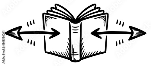 Open book with arrows showing knowledge sharing and information exchange concept