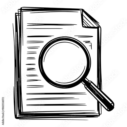 Magnifying glass examining document representing research, analysis and investigation concept