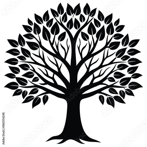 Vector silhouette of tree on white background.