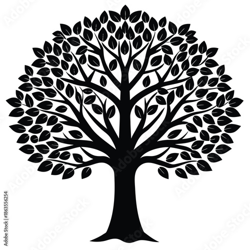 Vector silhouette of tree on white background.