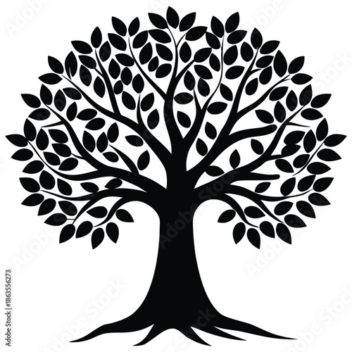 Vector silhouette of tree on white background.