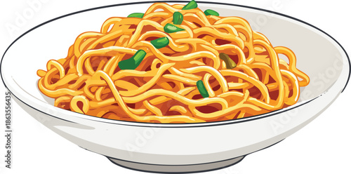 Golden Noodles in a bowl: A mouthwatering close-up of perfectly cooked noodles, delicately arranged in a pristine bowl, ready for consumption.