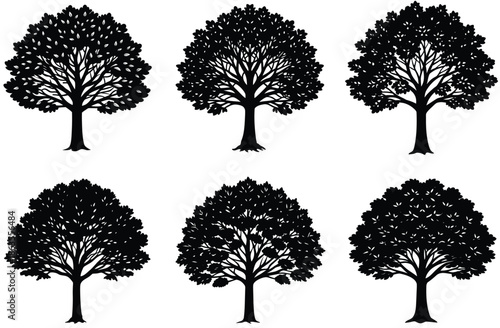 Vector silhouette of tree on white background.