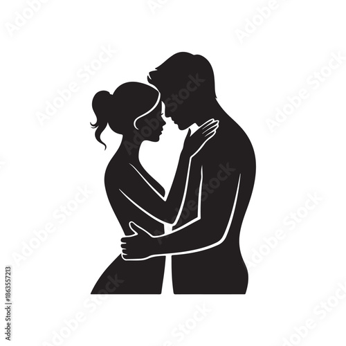 Couple silhouette black color design, solid white background (10).eps