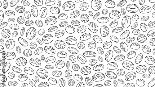 Hand-drawn doodle style sourdough bread pattern background vector featuring artisan rustic sketch loaves and minimalist baguette line art drawing for homemade or organic bakery packaging design
