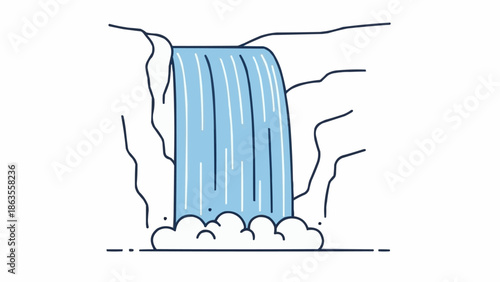 Stylized illustration of a cascading waterfall flowing over rocks.