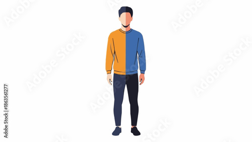 Man Wearing Two Tone Sweater and Dark Pants Standing.